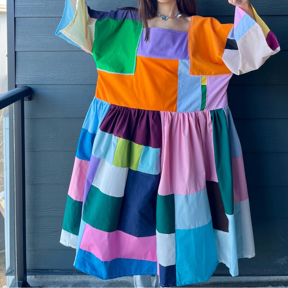 Handmade Quilted Patchwork Colorblock Dress SKU 02263 - Picture 8 of 16